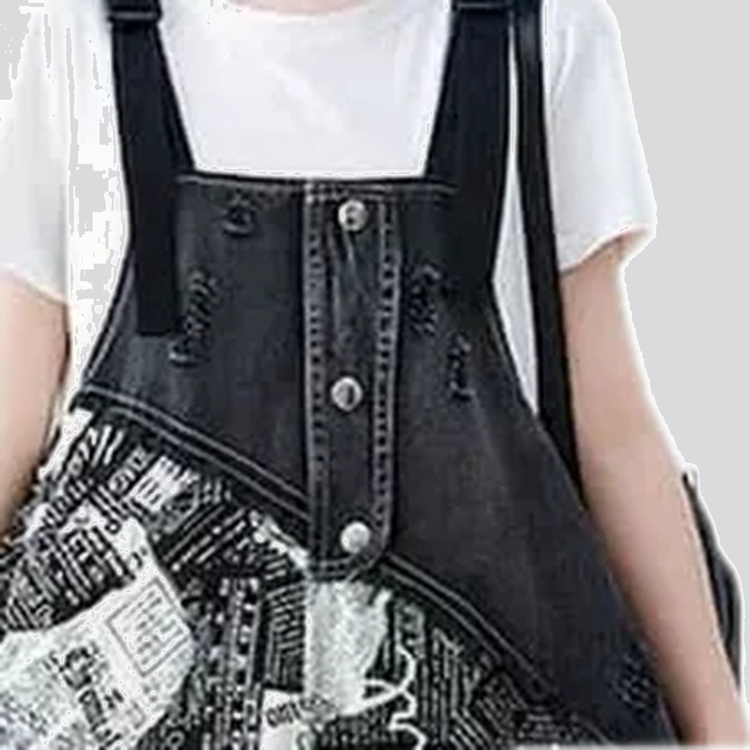 Urban print baggy fashion women's denim overall