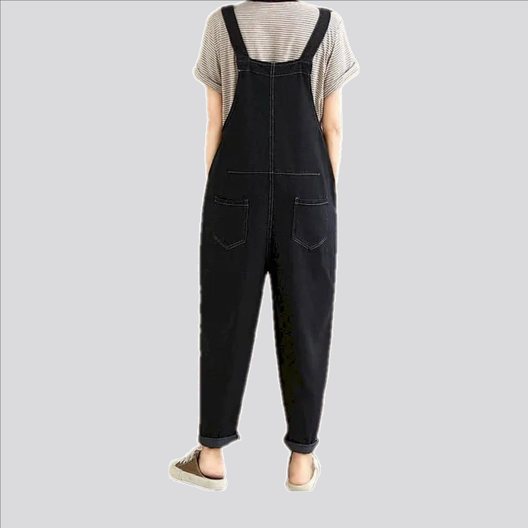 Baggy fit contrast denim bib for women