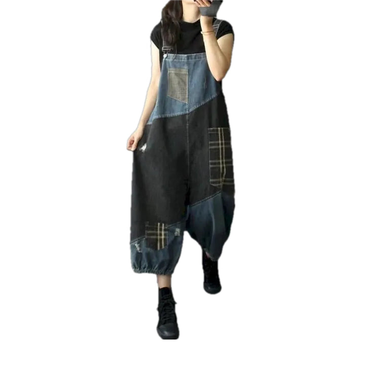 Trendy Mixed Rubber Hem Women's Denim Bib - Blue