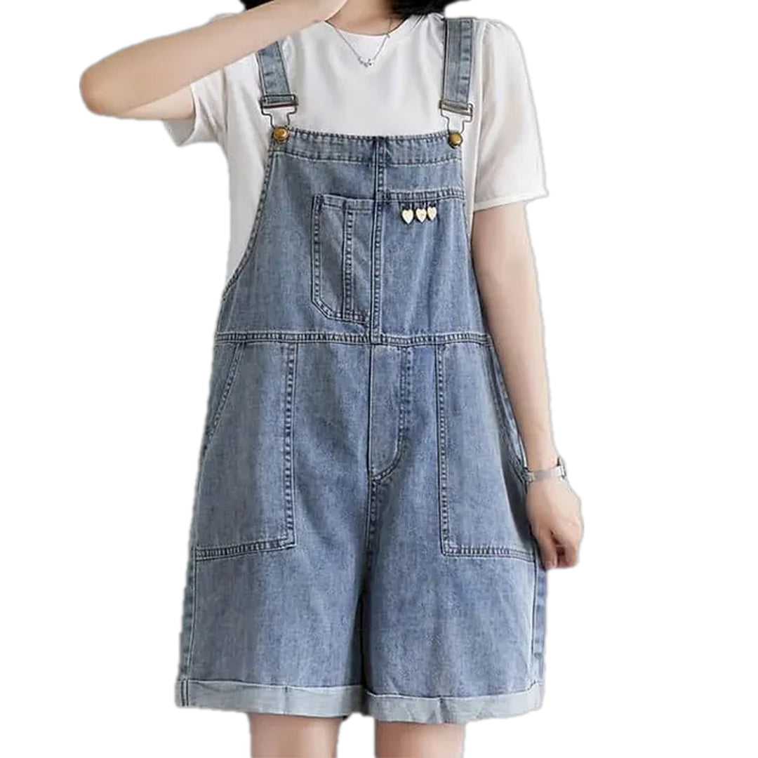 Baggy Fit Stylish Women's Denim Overall - Light Blue