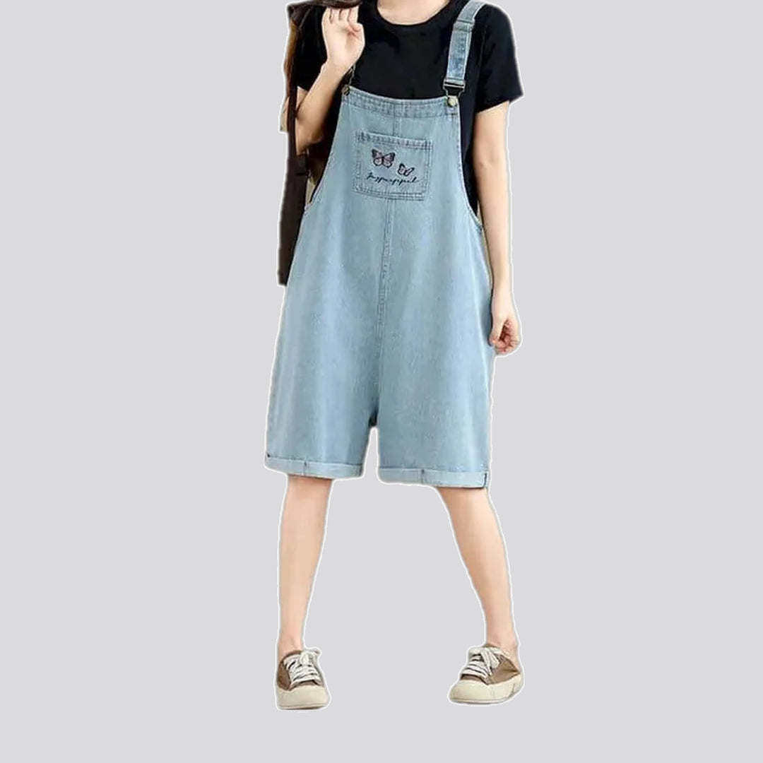 Embroidered women's denim overall