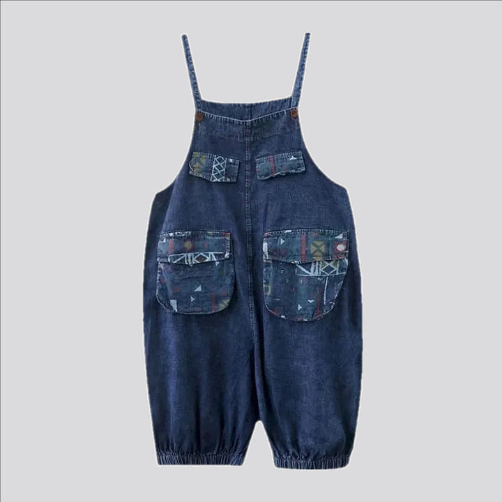 Artistic tribal baggy fit denim bib for ladies