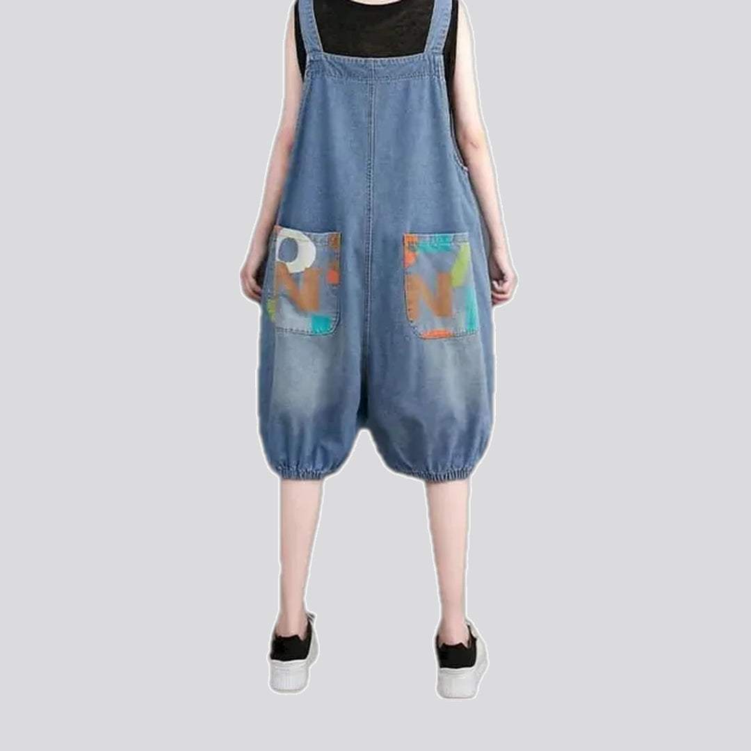 Lightweight street art baggy women's jean romper