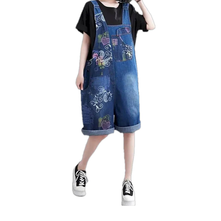 Trendy Baggy-leg Jean Overall for Women - Blue