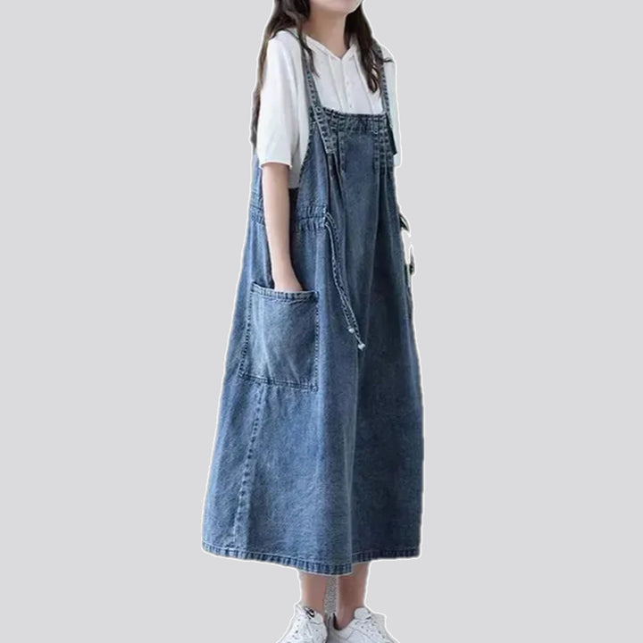 A-line fashion medium-length denim dress