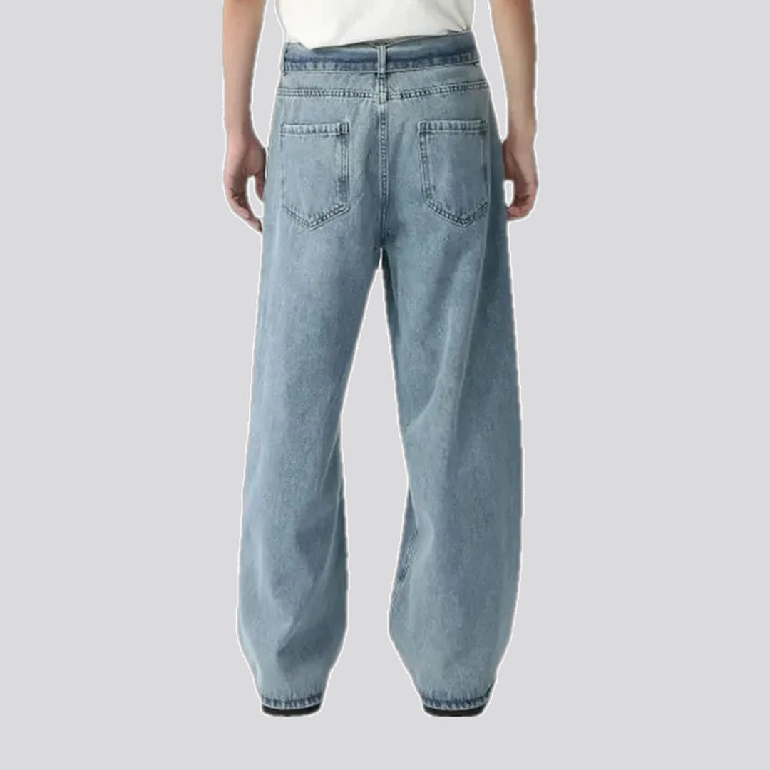 Baggy mid rise stonewashed jeans for men