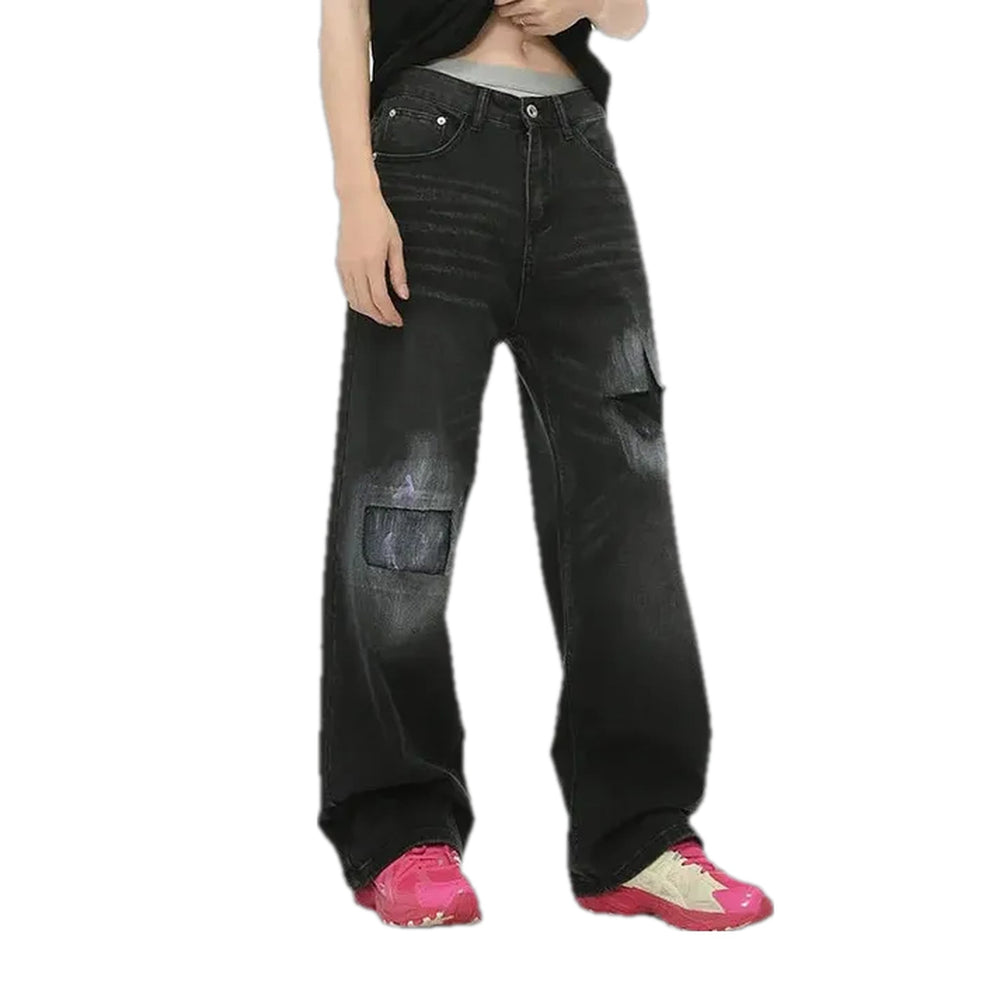 Baggy Leg Grunge Style Men's Jeans - Black