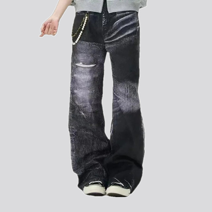 Worn look trendy baggy men's jeans