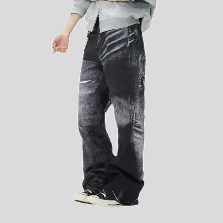 Worn look trendy baggy men's jeans