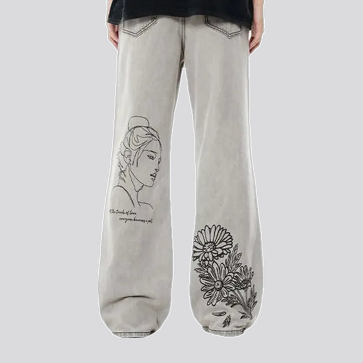 Wide fit floral graphic men's jeans