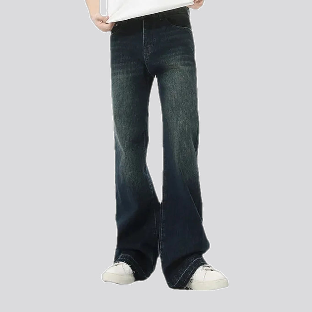 Wide fit dark faded men's jeans