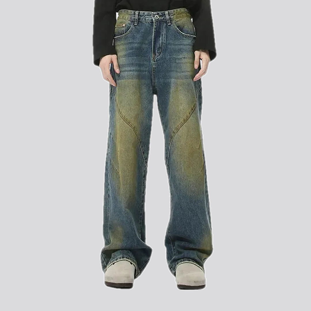 Whiskered straight-fit men's jeans