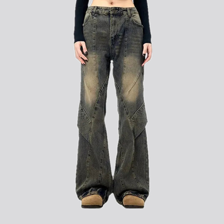 Whiskered bootcut men's jeans