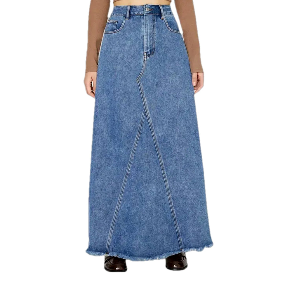 Frayed Hem Casual Denim Skirt - Light Blue