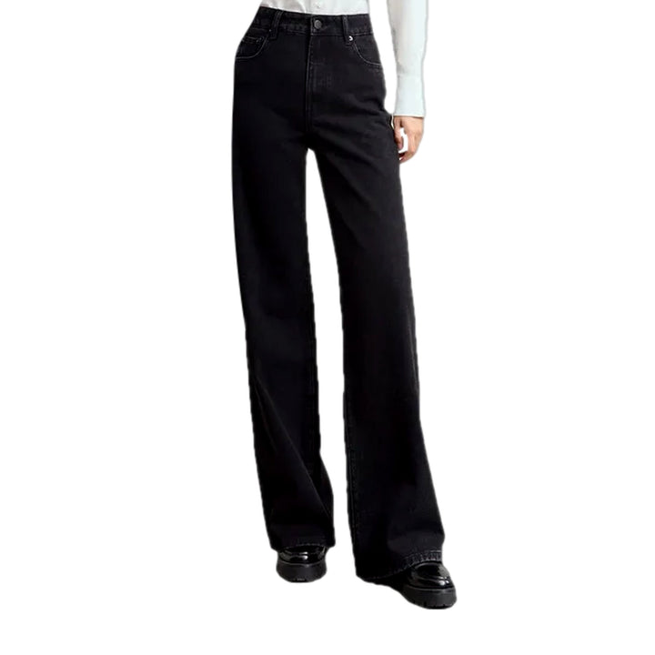 Straight-fit Wide One-tone Women's Jeans - Black