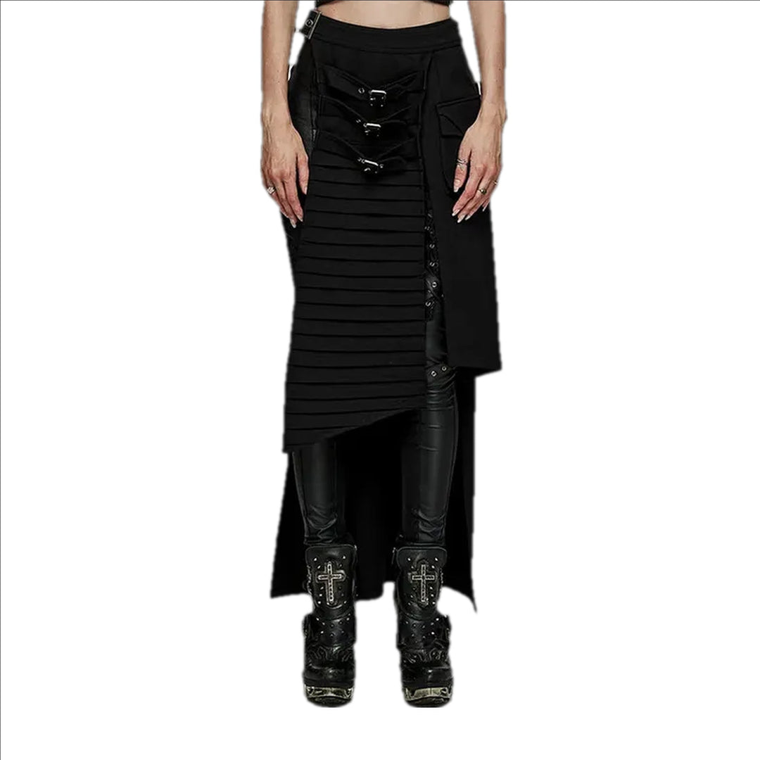 Chic Pleated Asymmetric Fashion Jean Skirt - Black