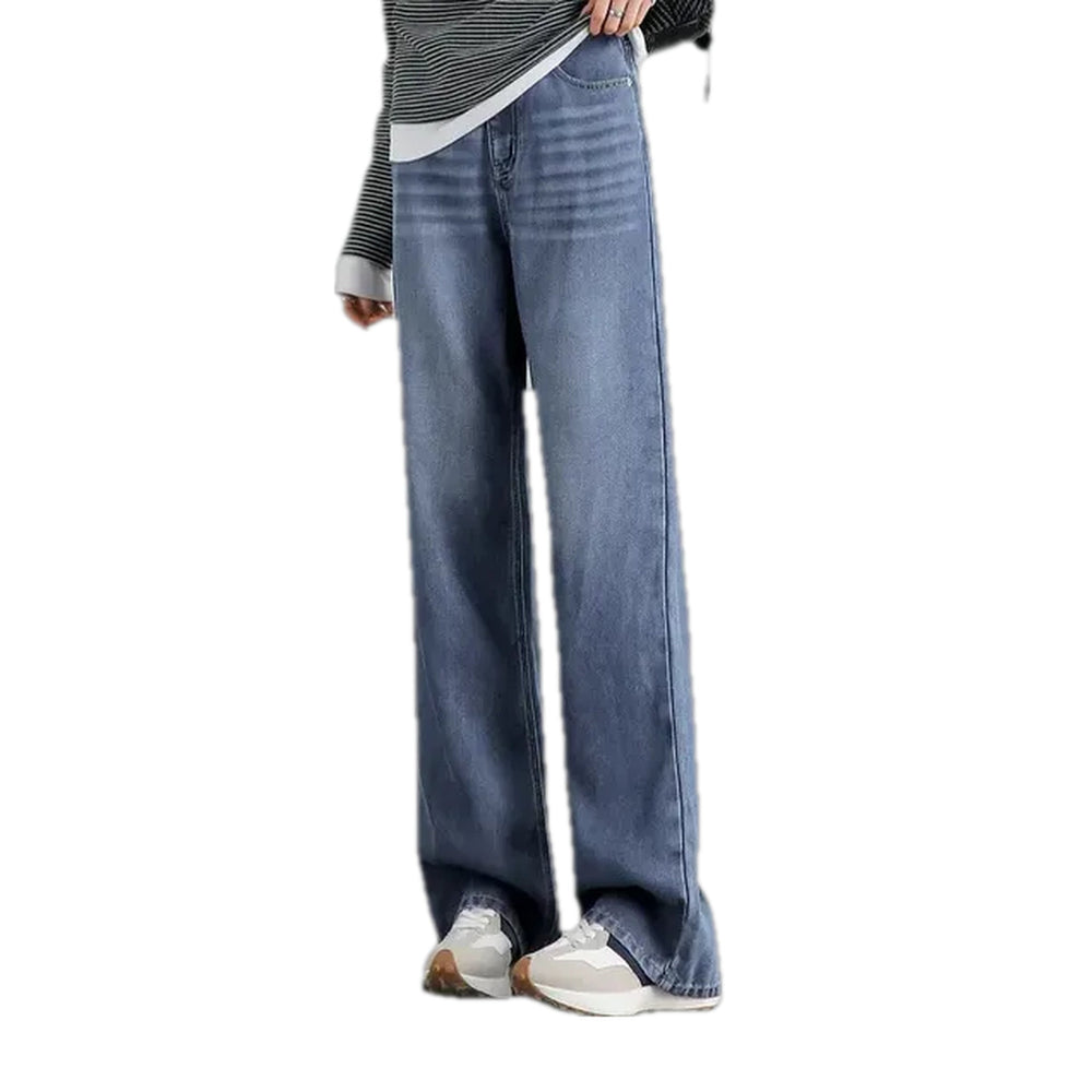 High-rise Straight Fit Faded Jeans for Ladies - Blue