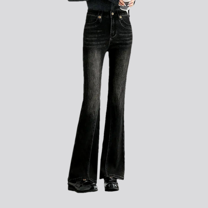 Fashionable mid-waist creased women's jeans