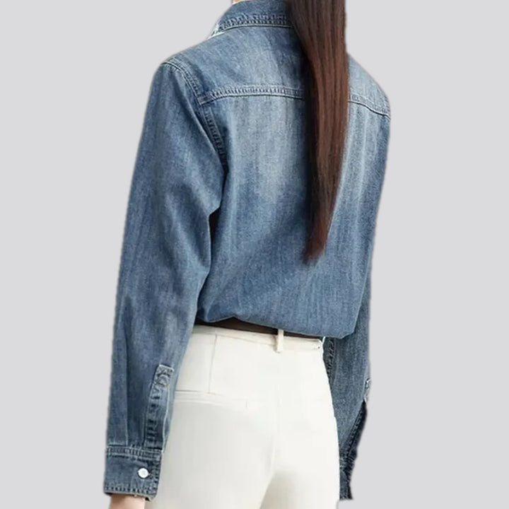 Linen casual style dark women's denim shirt