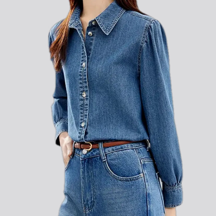 Casual pattern style denim shirt for ladies