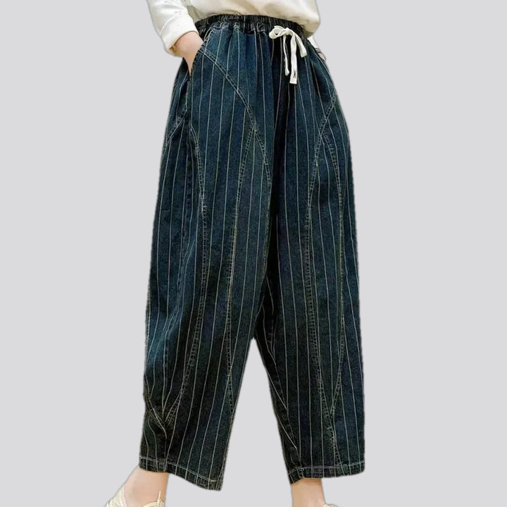 Baggy medium rise striped women's denim joggers