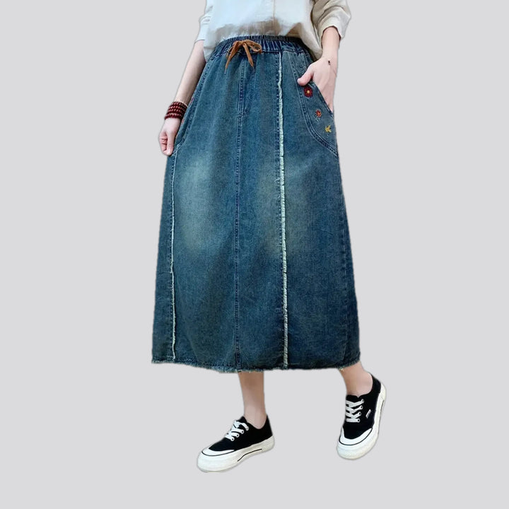 Distressed high waist jean skirt