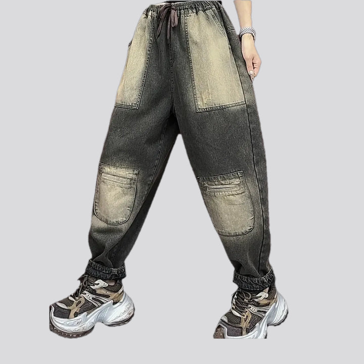 Retro painted women's denim joggers