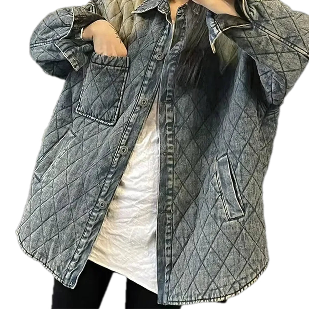 Quilted Jean Chore Jacket for Ladies - Grey