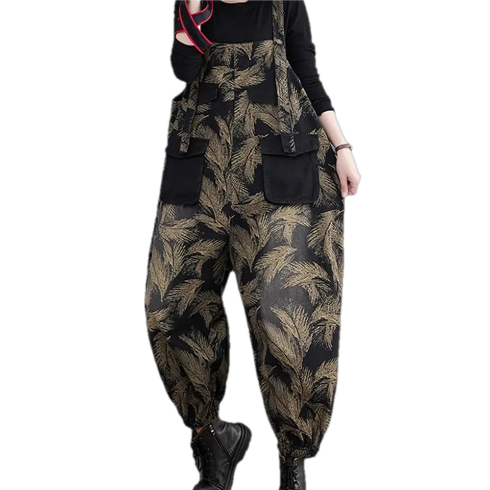 Graphic Casual Slouchy Jean Dungaree for Women - Black