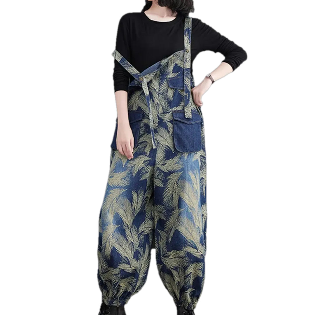 Graphic Casual Slouchy Jean Dungaree for Women - Dark Blue