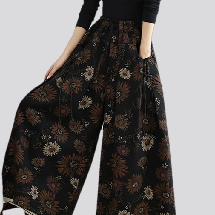 Boho flared floral women's denim culottes