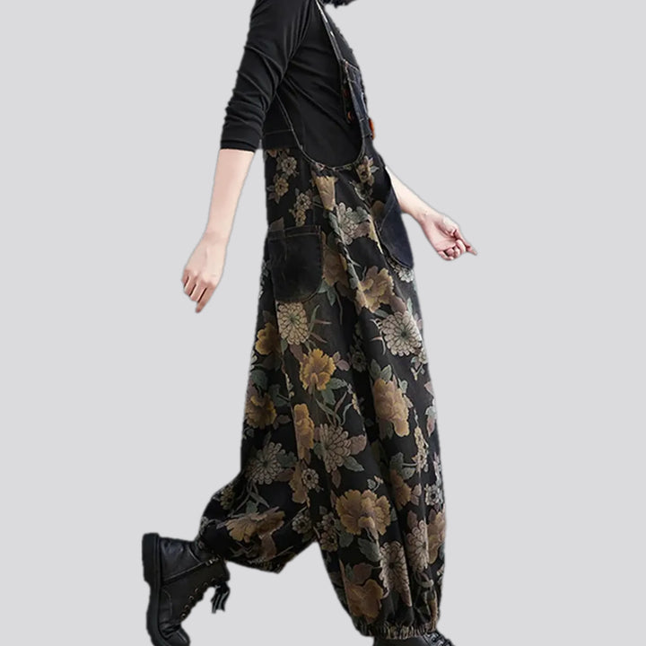 Floral style women's jeans dungaree