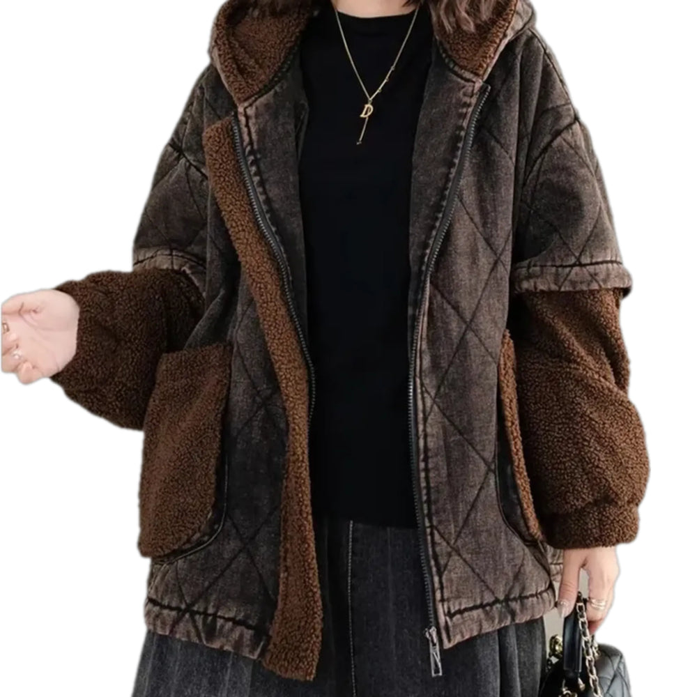 Extra-large Fit Stylish Denim Jacket for Women - Brown