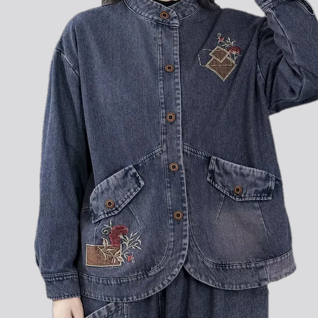 Embroidered jeans chore jacket for ladies