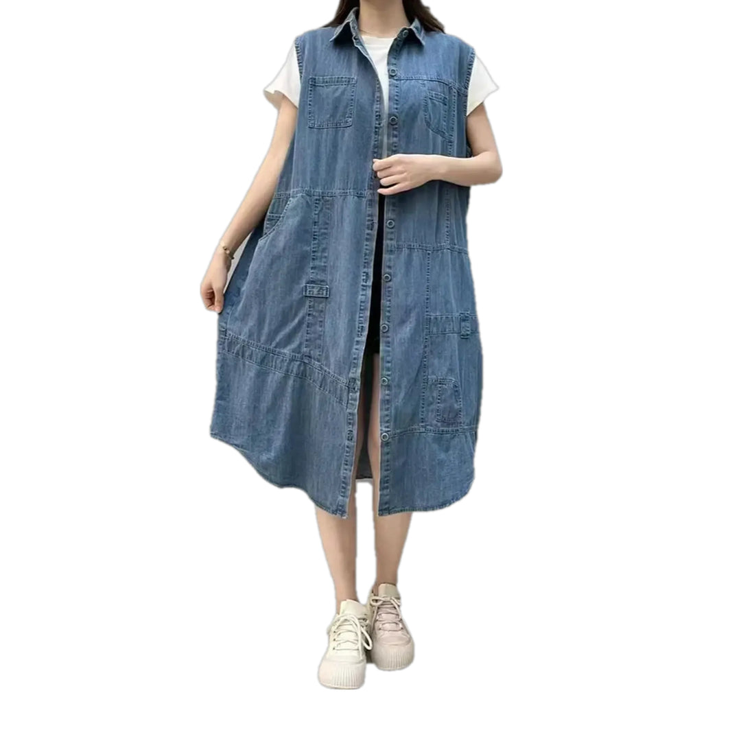 Fashionable Women's Jean Vest - Light Blue