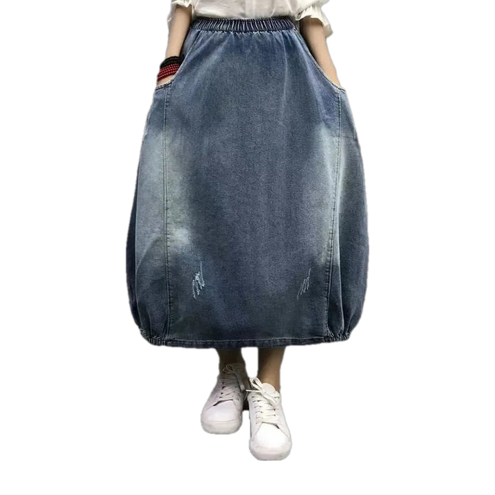 Fashion Rubber Hem Bubble Jean Skirt - Light Blue