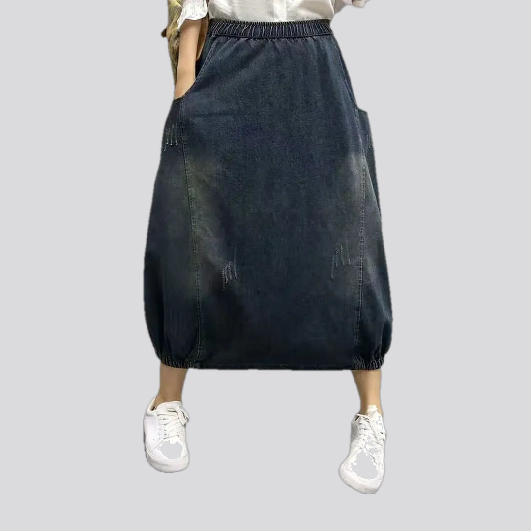 Fashion rubber hem bubble jean skirt