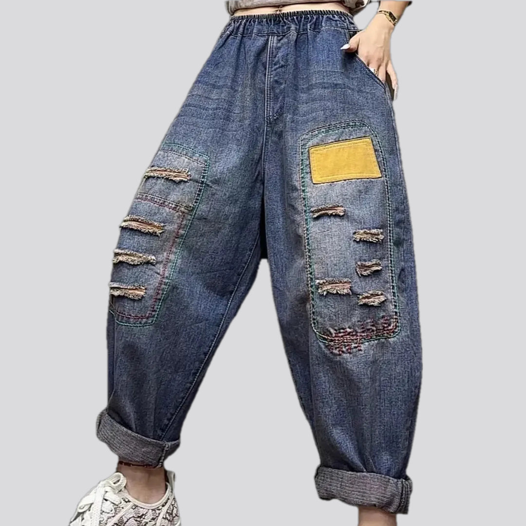 Boho style baggy leg jean joggers for ladies