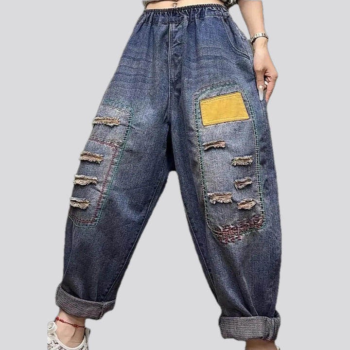 Boho style baggy leg jean joggers for ladies