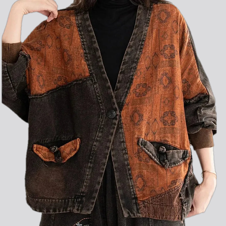 Boho style women's jeans chore jacket