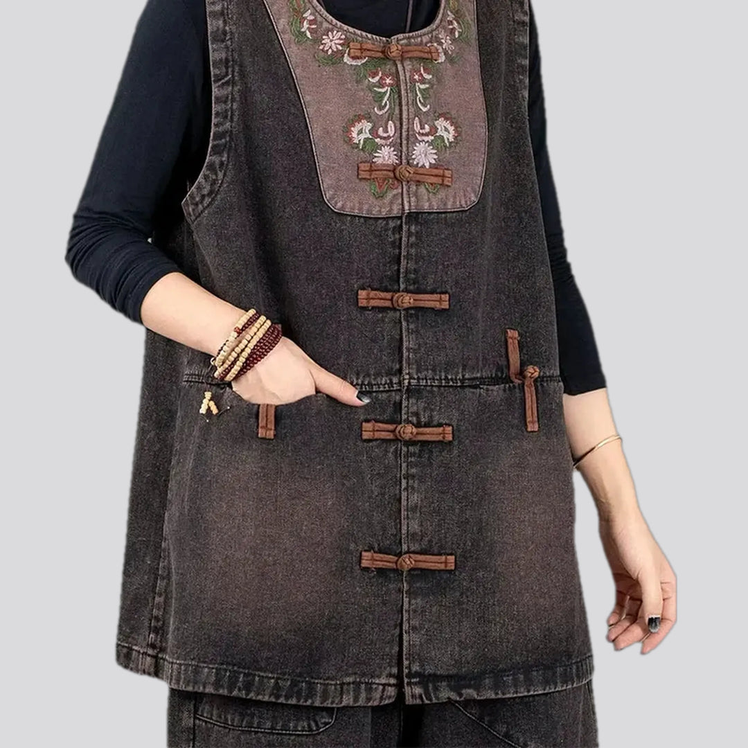 Extra large fit boho vintage women's denim vest