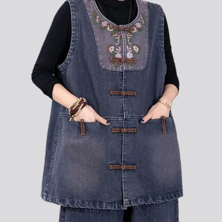 Extra large fit boho vintage women's denim vest