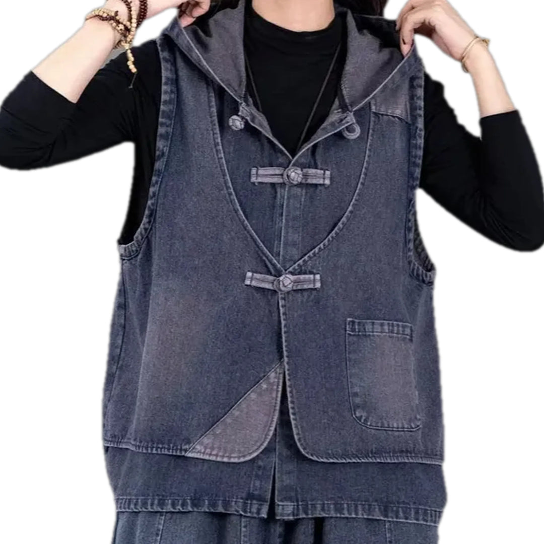 Boho Multi-layer Fashion Jeans Vest for Women - Blue