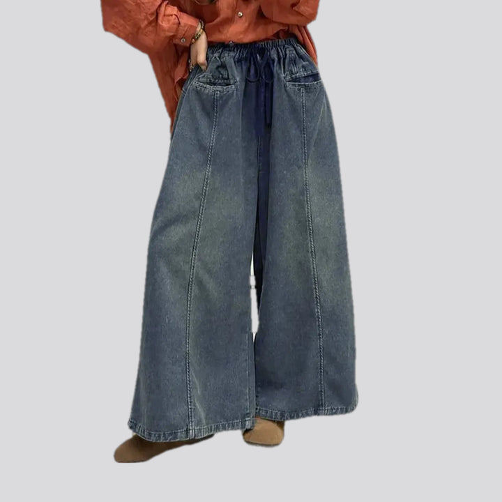 Contrast pattern boho jeans culottes for ladies