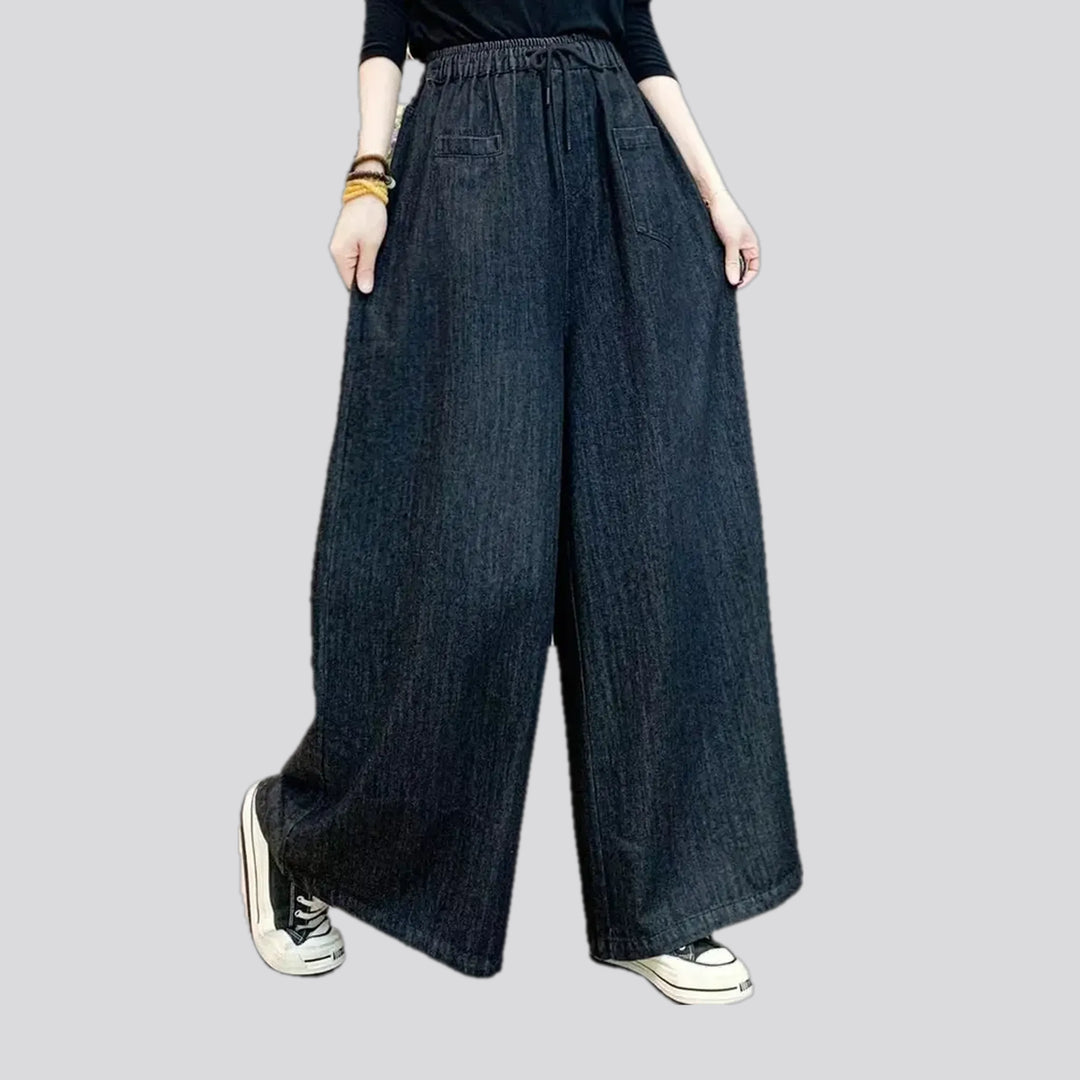 Trendy flared women's denim culottes