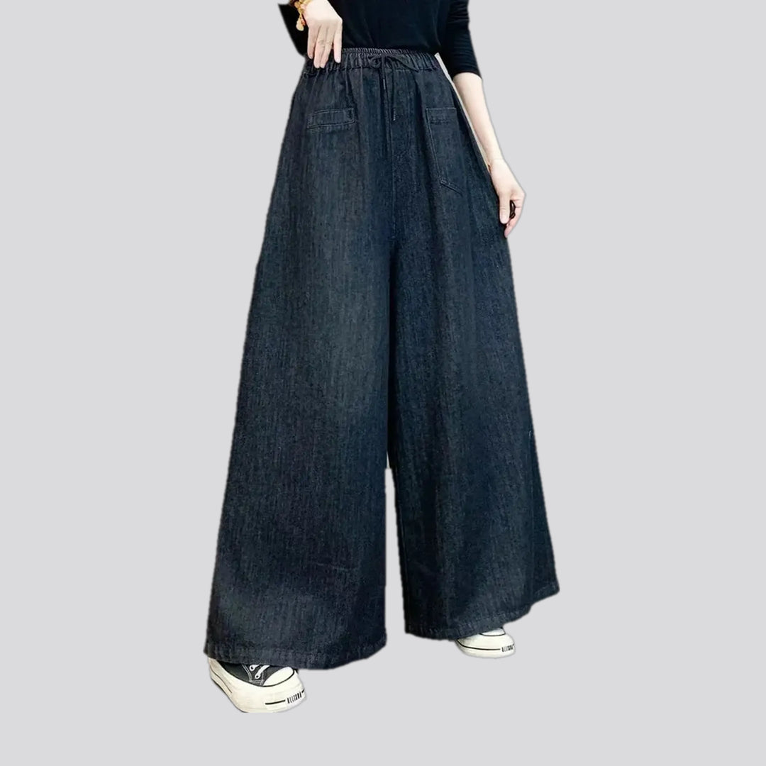 Trendy flared women's denim culottes