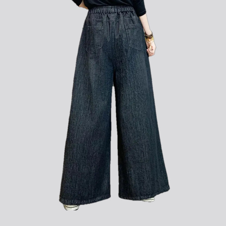 Trendy flared women's denim culottes