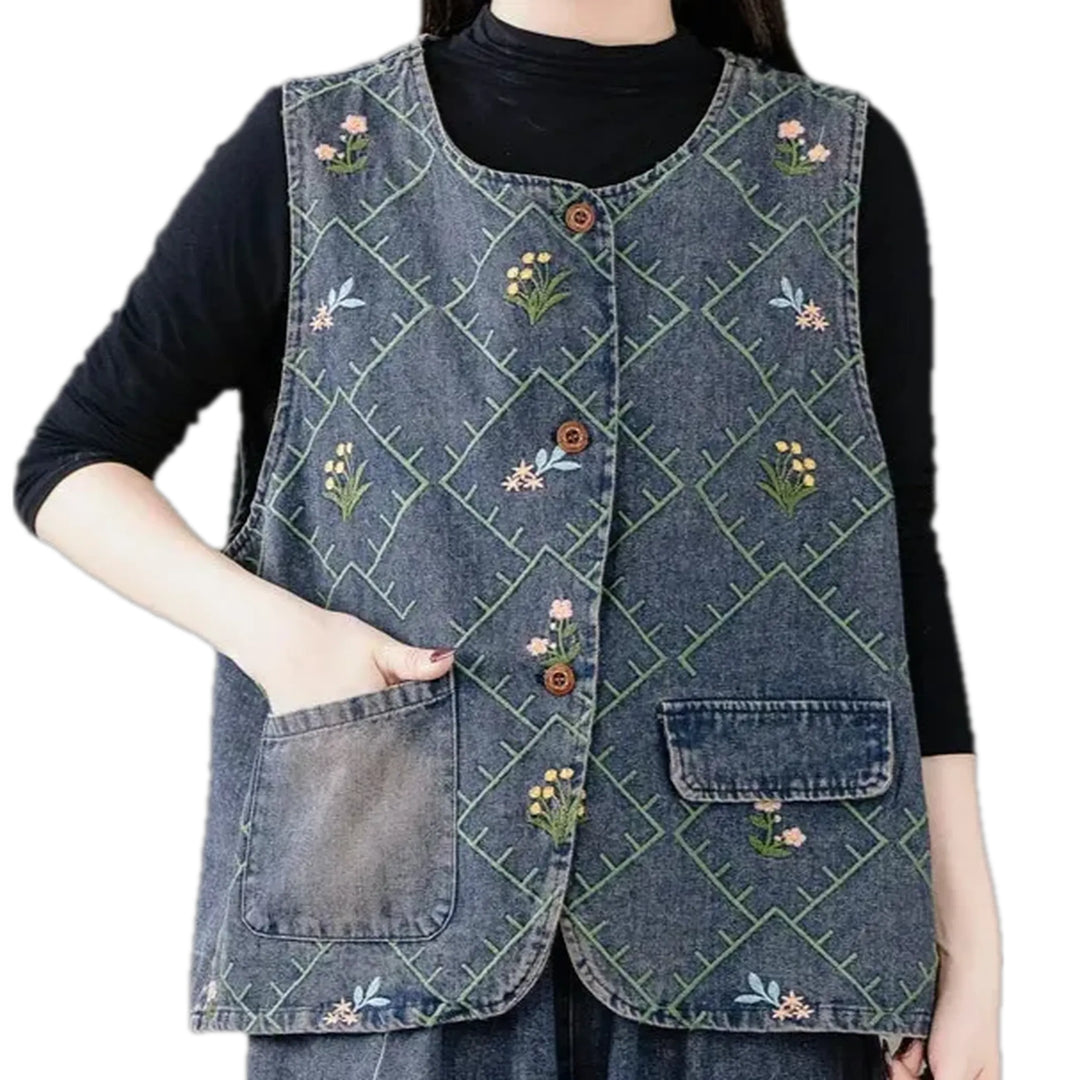 Stylish Average Fit Boho Women's Jean Vest - Blue