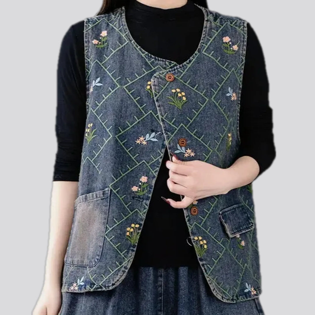 Stylish average fit boho women's jean vest