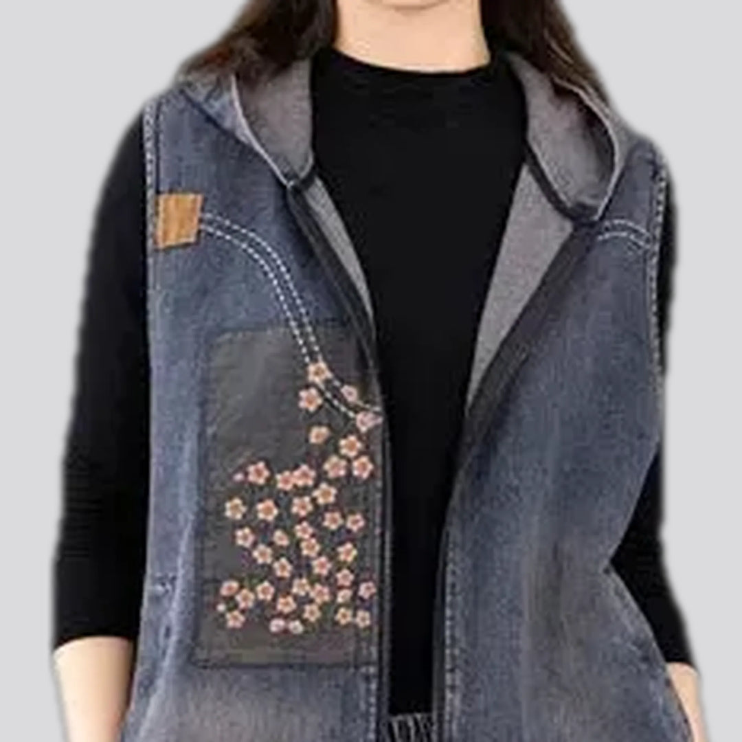 Floral oversized jeans vest for ladies